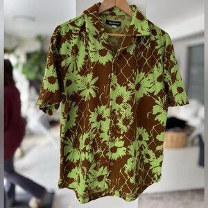 Urban Outfitters Green and Brown Floral Shirt
